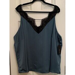 Black Tape Dex Plus Size 1X Top Teal Topaz Black Lace Satin Cami Sleeveless New